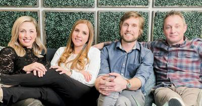 Ellie Mental Health co-founders Erin Pash and Kyle Keller, center, are flanked by COO Haillie Corbett, far left, and Chris Pash, chief business officer.